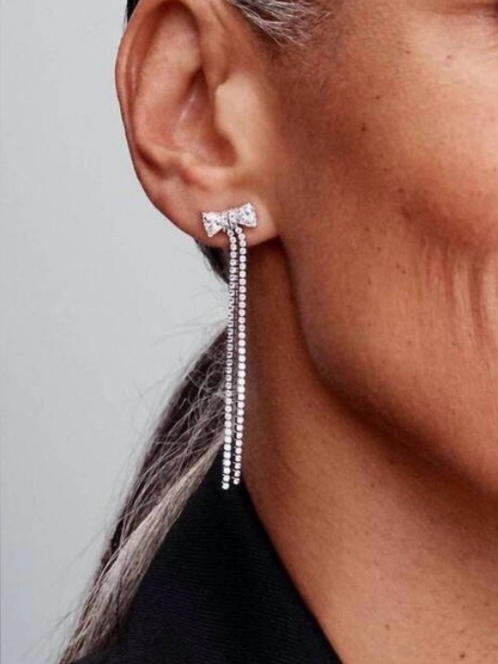 NEW Pandora Silver Pavé Bow Drop Earrings